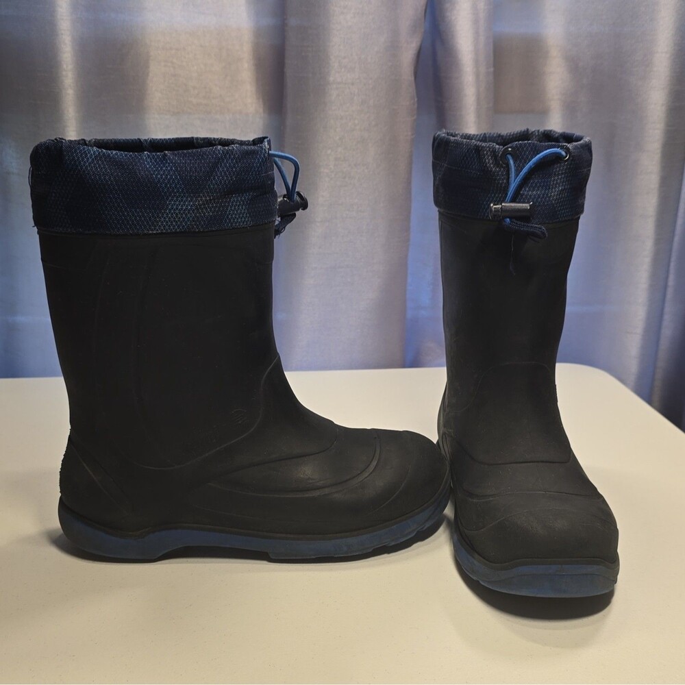 Kamik Snow Boot Unisex Kids Black Blue Insulated Waterproof Size 5 Drawstring